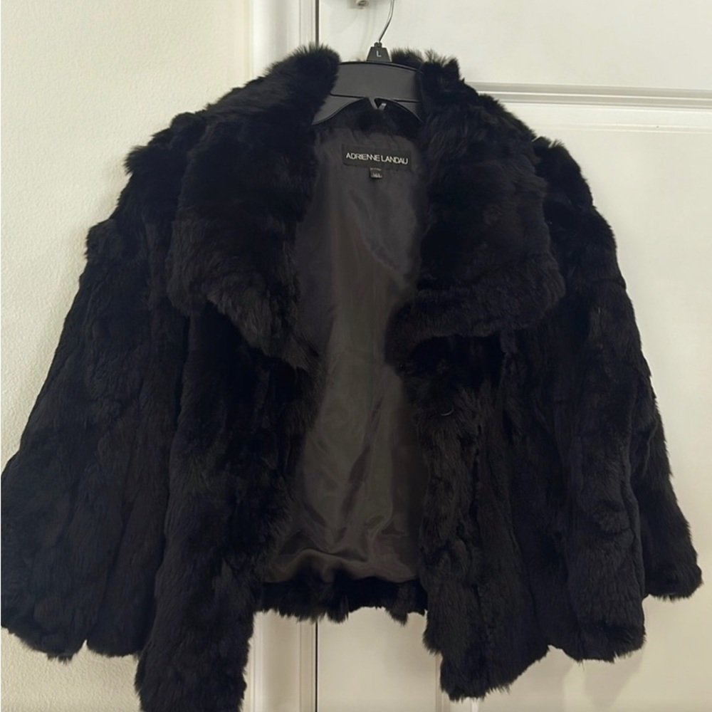 Adrienne Landau Black Fur Cropped Jacket